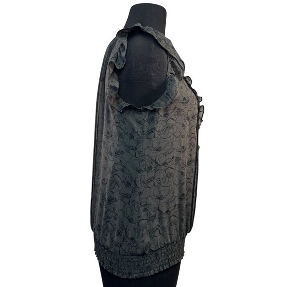 Express Womens Size Small Ruffle Floral Sleeveless Blouse Black - Picture 5 of 7